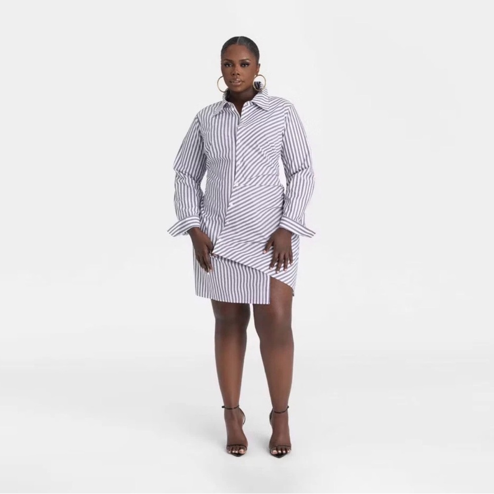 KBB by Kahlana NWT Gray Striped Long Sleeve Shirtdress Size 3X